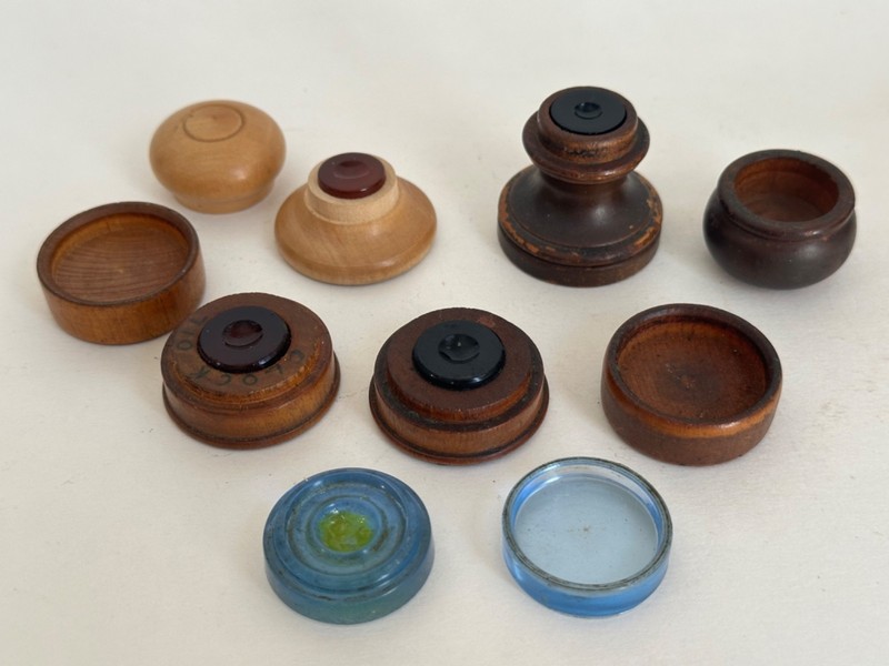 Antique Lot 5 Watchmakers Oil Oiler Pots Treen Turned Wooden Miniature Boxes