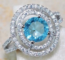 3CT Aquamarine  Topaz 925 Solid Sterling Silver Ring Sz 6 UB1-6