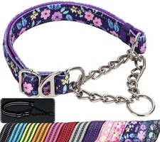 Martingale Dog Collar with Chain,no Pull Dog Collar Purple Flowers M 3