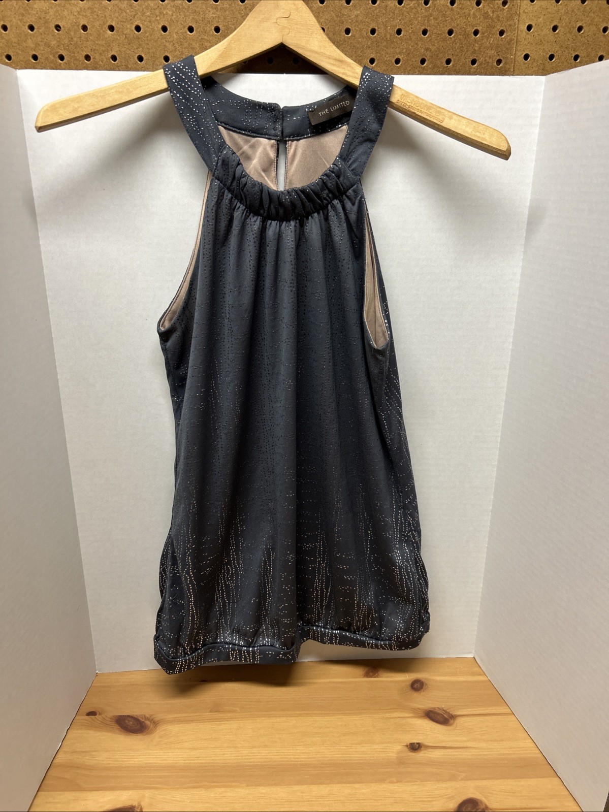 The Limited - Dark gray sleeveless stretch halter top With Silver Design Size XS