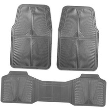 Rubber Car Mats, All Weather Floor Mats Waterproof Trim-to Fit Full Set Gray