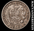 Peru: 1899 Silver 1/2 Dinero - Scarce  High Grade  Lustrous  No Reserve  #M250 — photo 2