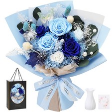Preserved Flowers for Delivery, 6 Blue Roses Bouquet, Birthday Gifts for Wome