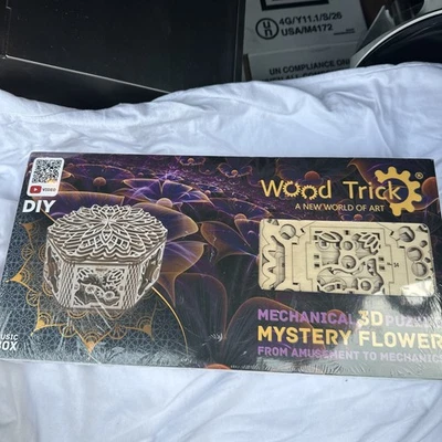 Wood Trick Mystery Flower Mechanical 3D Puzzle Wooden Music Box Jewelry Box New - Image 1 of 4