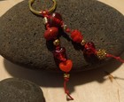 BEADED BAG CHARM key chain RED GOLD beads HANDMADE bag clip — photo 3