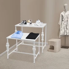 Modern Standing Display Rack, Retail Clothing Shop Display Tables White 2Pcs