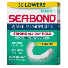 Sea Bond Secure Denture Adhesive Seals, Fresh Mint Lowers, Zinc-Free, All-Day-Ho