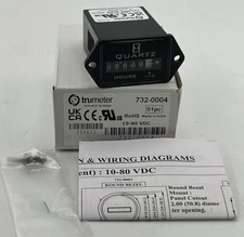 TRUMETER 732-0004 Hour Meter,DC Quartz,2-Hole,Rectangular 3AE15