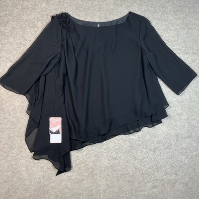 NWT JJ's House Black Chiffon Mother of Bride Beaded Blouse 18W Plus Asymmetrical