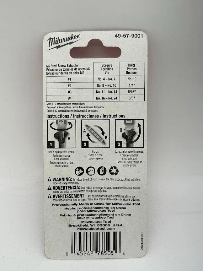 Juego de 4 extractores de tornillos de acero Milwaukee 49-57-9001 M2 Foto 2 de 3
