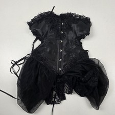 Charmian Corset Womens XL Black Satin Gothic Overbust Lace Ruffle Bustle Top