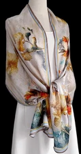 100% Silk mulberry Scarf Women shawl Wrap neckerchief floral blue yellow MY225-9