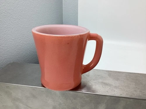 Vintage Fire King Oven Ware USA D Handle Salmon / Pink Milk Glass Mug Cup