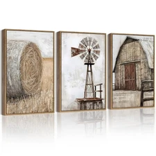 Drsoum Farmhouse Wall Art Vintage Rustic Windmill Barn Cornfield Pictures Fra...