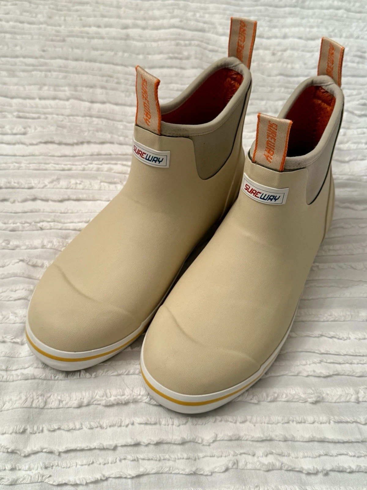 new SUREWAY Fish Boat Neoprene Deck Boots Shoes Men 7 Woman 9 Beige Rubber Rain