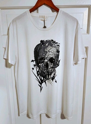 🆕️ 💀XL Alexander McQueen💀 - White/Gray Floral Skull Print Cotton Tee