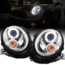 Upgraded LED Halo Projector Headlights Pair for Mini Cooper 2007 2015 Chrome