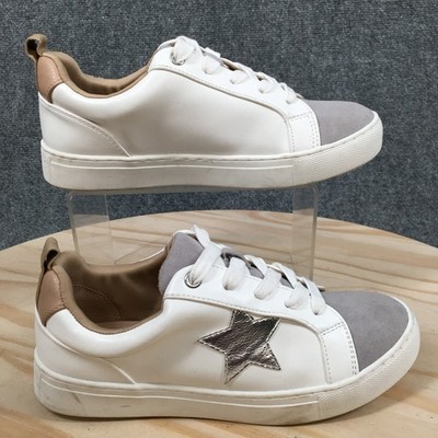 Maurices Shoes Womens 6.5 M Kendall Star Lace Up Sneakers White Faux Leather