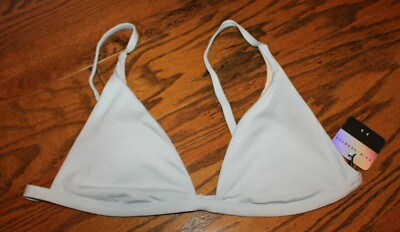Women's PacSun Hearts Ribbed Light Blue Bikini Top Size L NWT