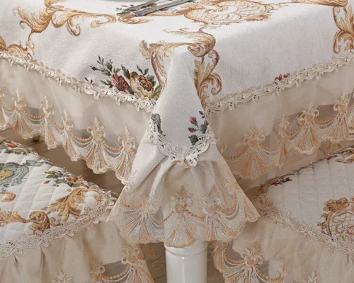 Chenille Rectangle Vintage Lace Tablecloth Events Round Dining Chair Cover - Picture 35 of 45
