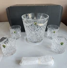 Vintage Waterford Crystal Jim O'Leary Century Ice Bucket & Tongs and 4 glasses