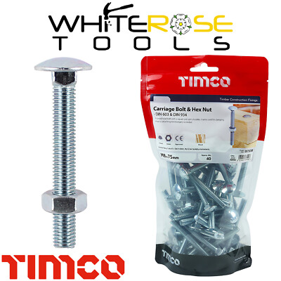 Timco Schlittenschrauben Sechskantmuttern 4,8 Grade Zink Kohlenstoffstahl Domkopf Tasche M6-M12