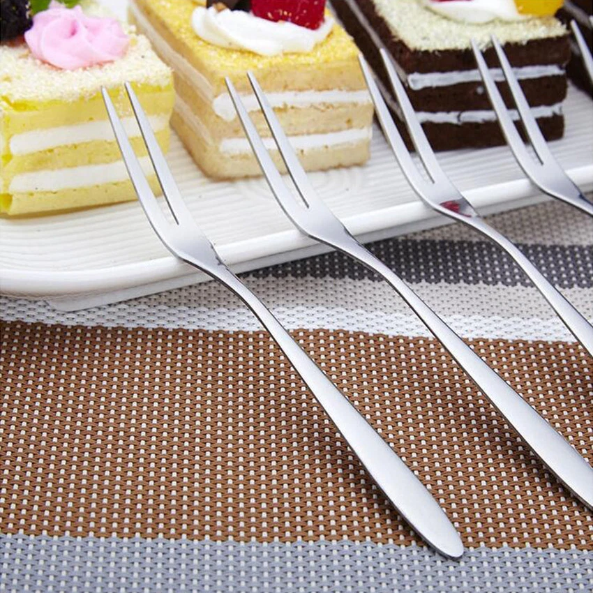 Tenedor de degustación de acero inoxidable tenedor de frutas para pasteles mini herramientas para el hogar dos dientes Foto 3 de 4