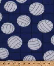 Fleece Volleyballs on Net Blue Sports Fleece Fabric Print by the Yard A405.13