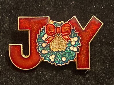 VINTAGE SMALL CHRISTMAS JOY BROOCH PIN SIGNED CENTENNIA 1980 JOY TO THE WORLD!