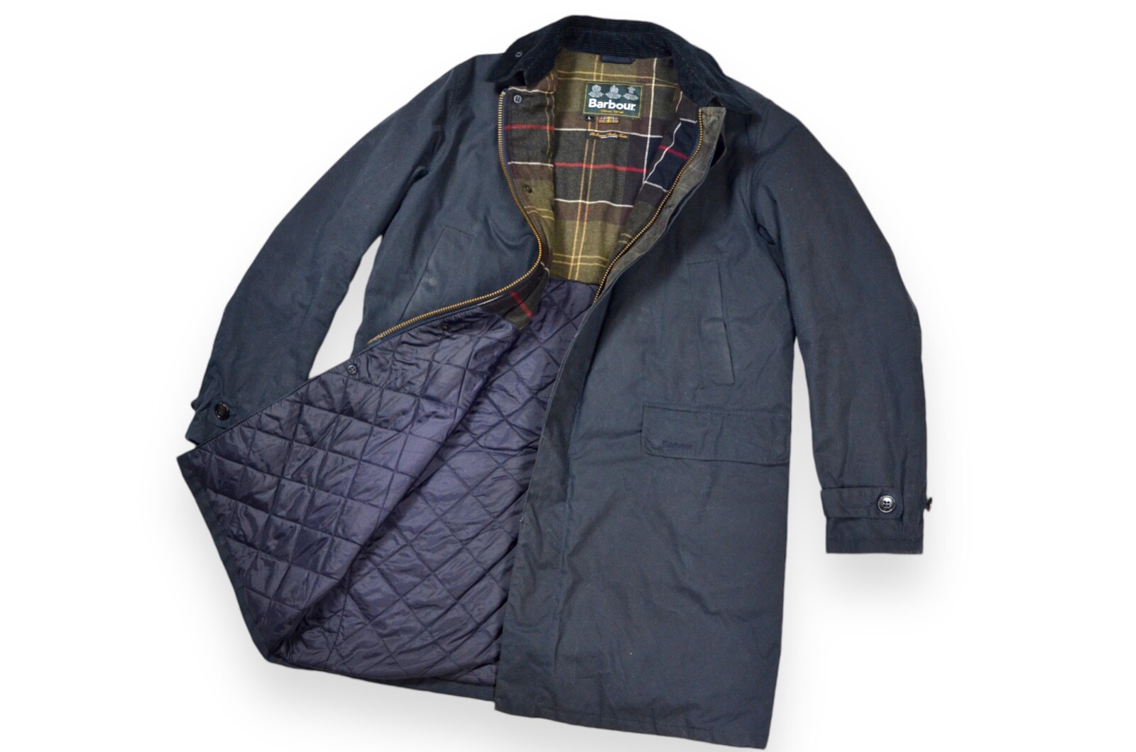 Men's Barbour Nairn Wax Jacket Navy Blue Long England Classic Size L