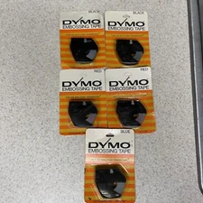 Vintage  NOS Lot Of 5  DYMO 3/8" X 144” EMBOSSING LABELING TAPE Blue Red Black