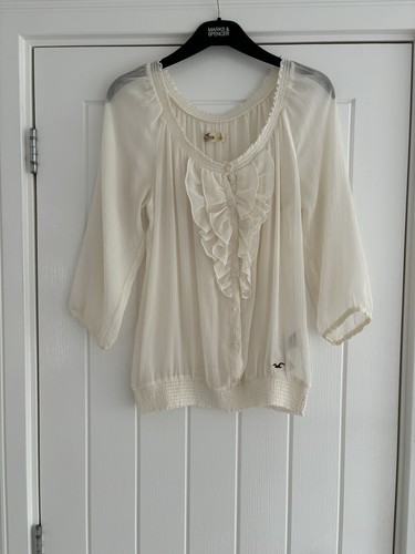 Blusa/top para mujer Hollister de gasa con volantes crema manga 3/4 - grande - Imagen 3 de 18