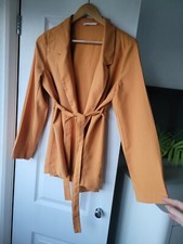 Mustard Ochre Mid Length Belt Tie Blazer Jacket | Size 12