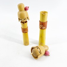 Vintage Japanese Wooden Kokeshi Hand Painted Dolls Artist Signed on Bottom