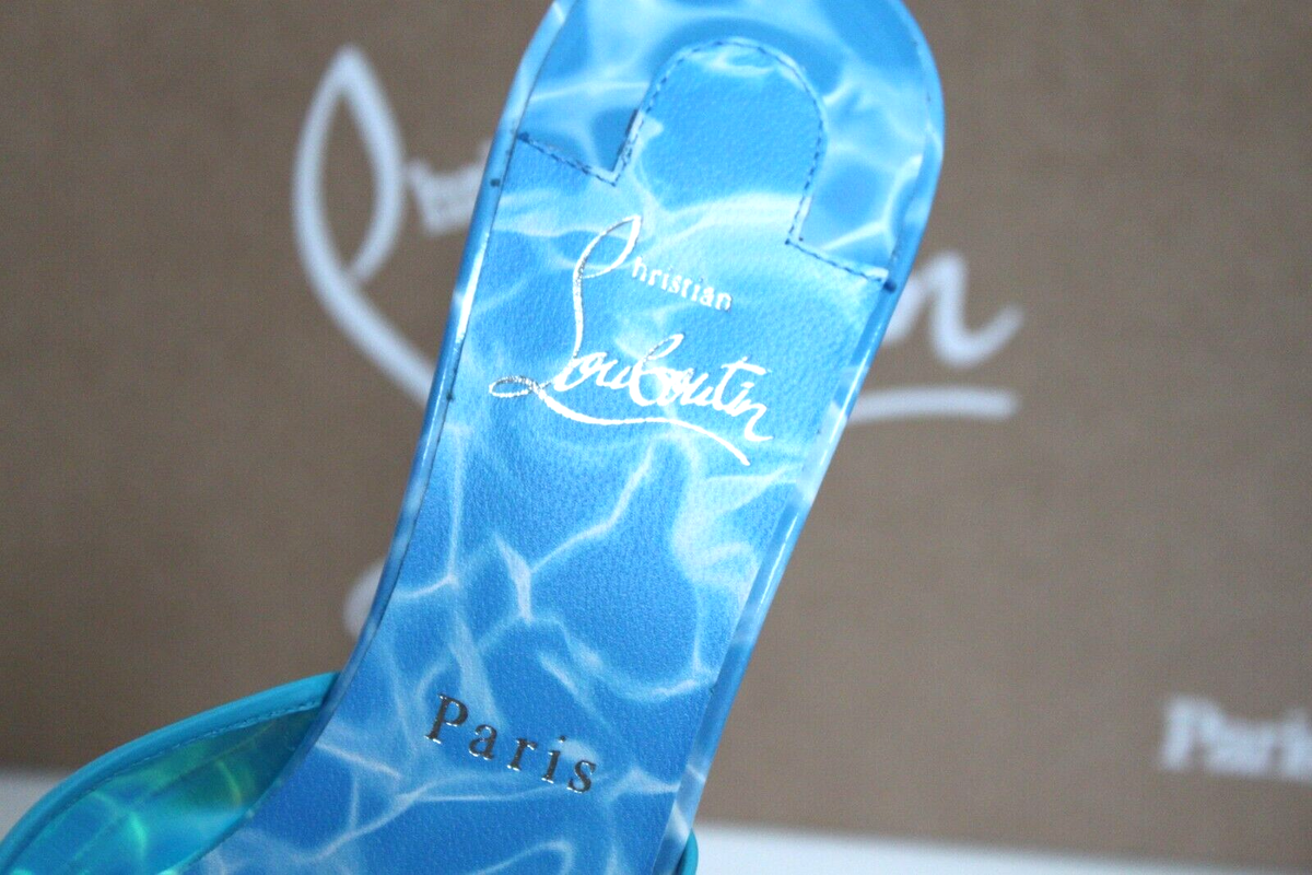 sz 7.5 / 37.5 Christian Louboutin Me Condorapik Blue Pvc Mule