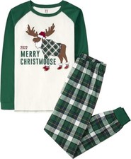 Merry Christmas Holiday Pajamas Set Men's XL Cotton White Green Moose 2022