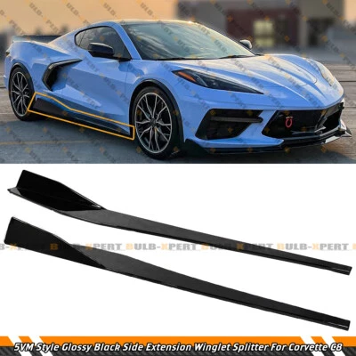 For 2020-26 Corvette C8 Z51 Stingray 5VM Style Gloss Black Side Skirt Extension - Image 1 of 4