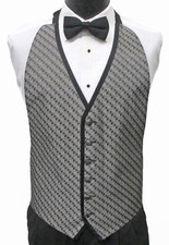Men's Silver Open Back Tuxedo Vest Bow Tie Set Wedding Prom Fit All 37-50
