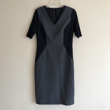 Elie Tahari Grey and Black Wool Blend V-neck Short Sleeves Sheath Dress Size 8