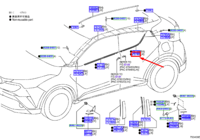 Toyota C-HR MK1 Türgurtleiste hinten links 7574010080 NEU ORIGINAL