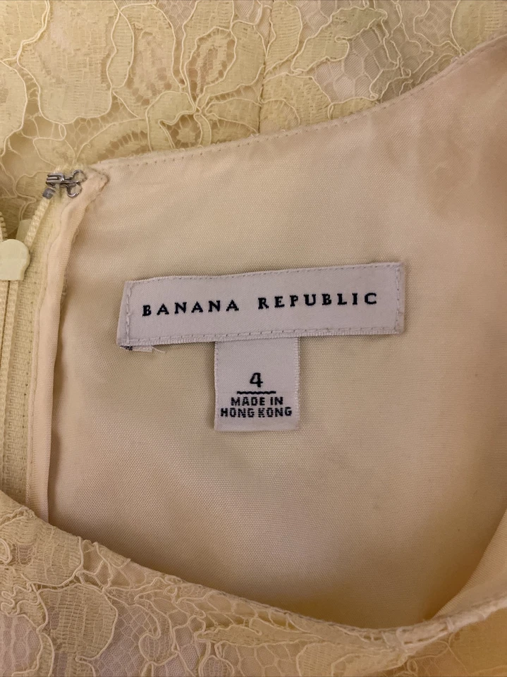 Banana Republic Size 4 Yellow w/Lace Trim Sleeveless Knee-Length A-Line Dress - Image 3 of 4