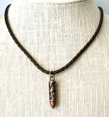 COLLAR CON COLGANTE BALA DE COBRE CORDON TRENZADO MARRÓN