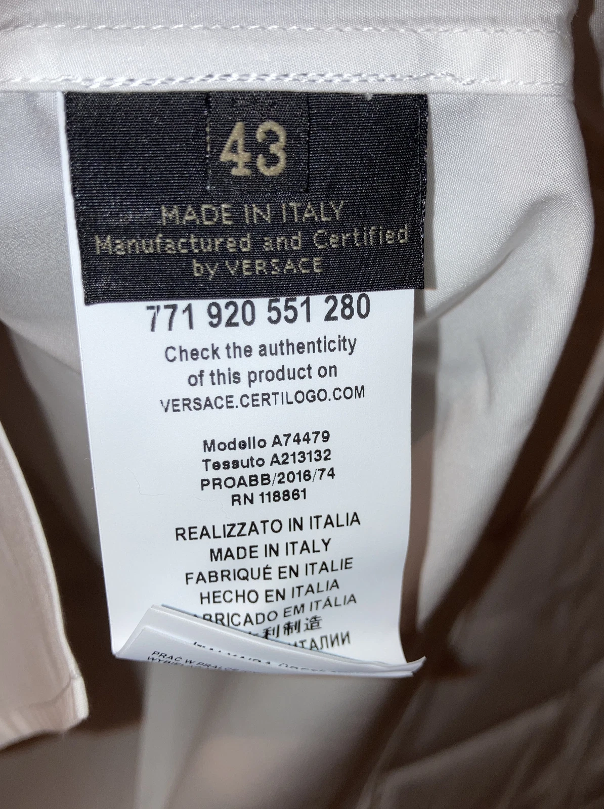Camicia bianca classica uomo Versace Camisia tessuto autentica nuova con etichetta taglia 43 cotone
