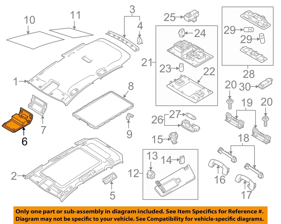Used Front Upper Center Console fits: 2016 Volkswagen Golf SW roof Front Upper G Foto 3 de 4