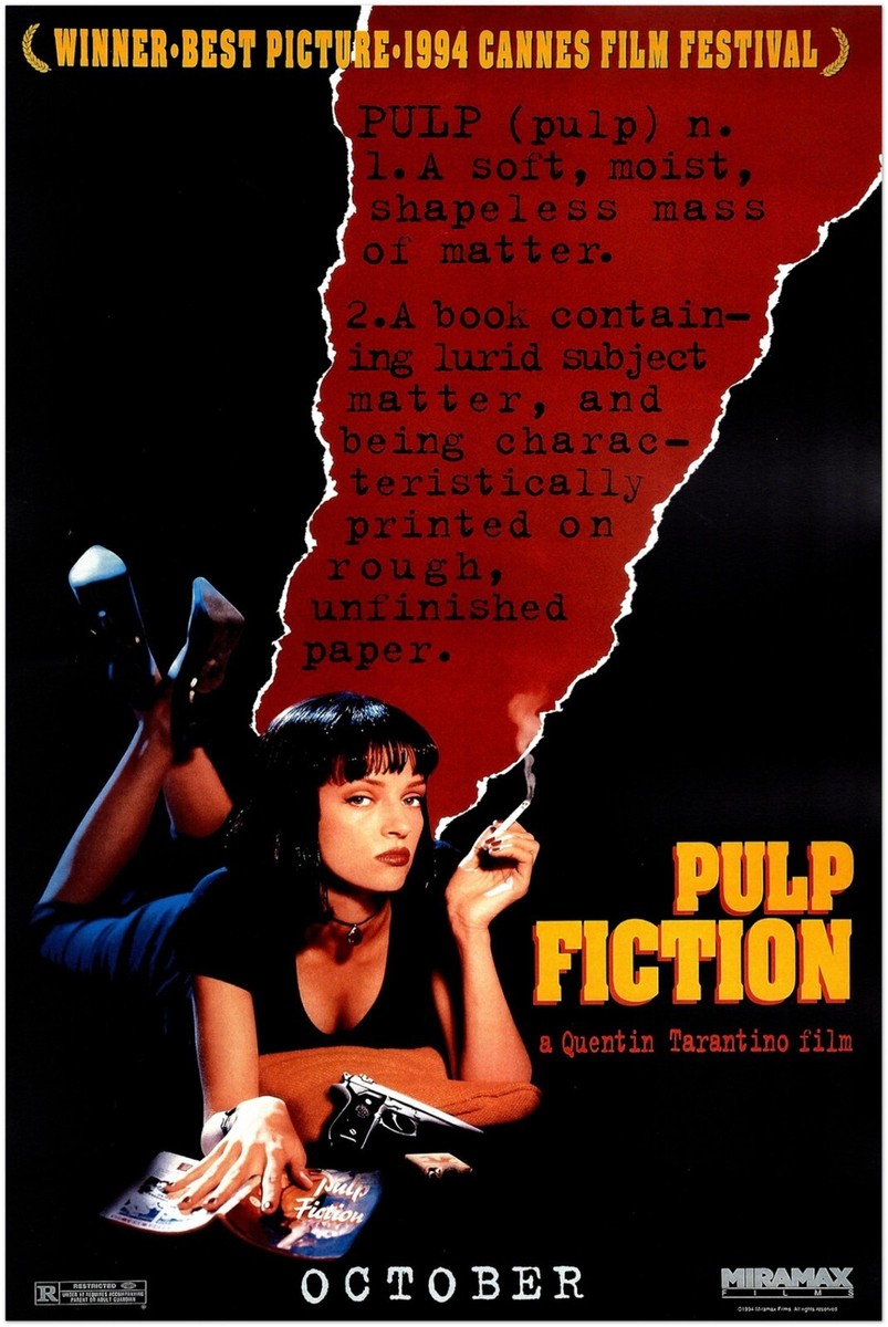 【当時物】90s PULP FICTION ORIGINAL POSTER Pulp Fiction Movie Poster - Quentin Tarantino - Teaser US