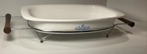 CorningWare P-21 blau Kornblumenröster Röstpfanne mit Holzgriff Wiege - Bild 2 von 19
