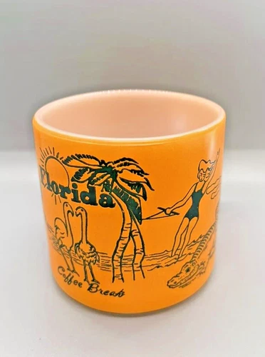 Vintage Retro Orange Federal Milk Glass Mug Florida Coffee Break Souvenir