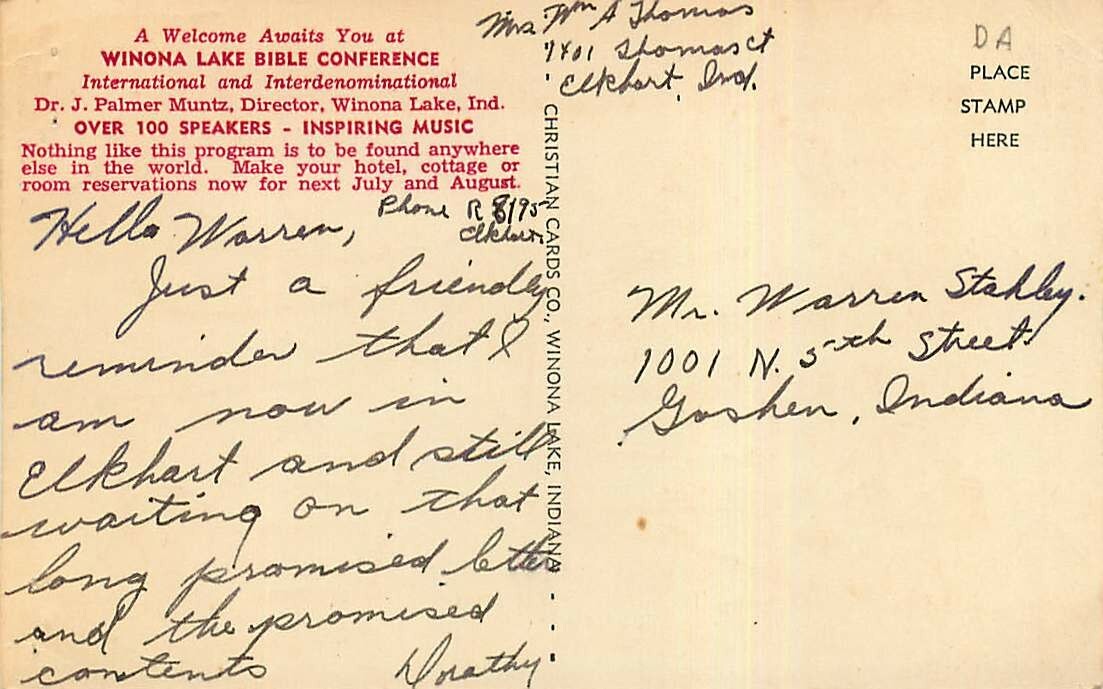 Postcard Winona Lake, Indiana & Map Bible Conference 1 eBay