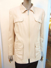 Tuzzi - Womens Jacket - Size 42 / 14 -light Cream Khaki Silky Feel Zip Up Casual