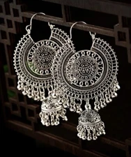 Silver Jhumka Earrings for Women - Ethnic Indian Dangle Drop Earrings